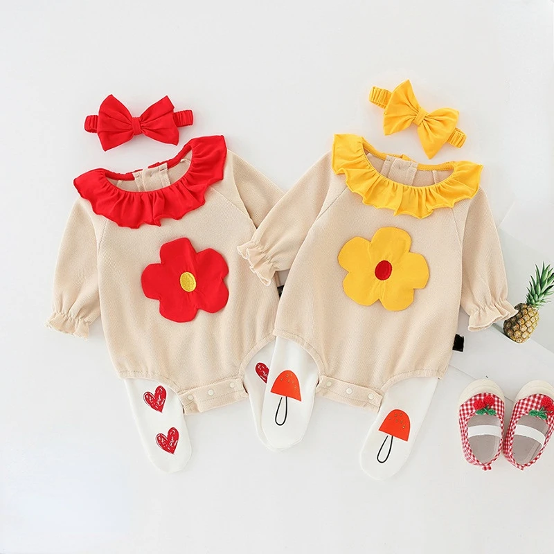 

Newborn Baby Grils Toddler Rompers Spring Summer Floral Bow Ruffles Jumpsuit Kids Bodyusuit for Children Clothes