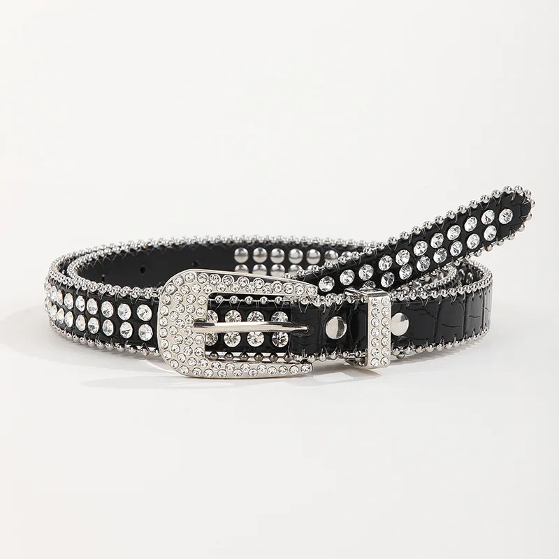 Niche full diamond belt women's rivet decoration fashion all-match