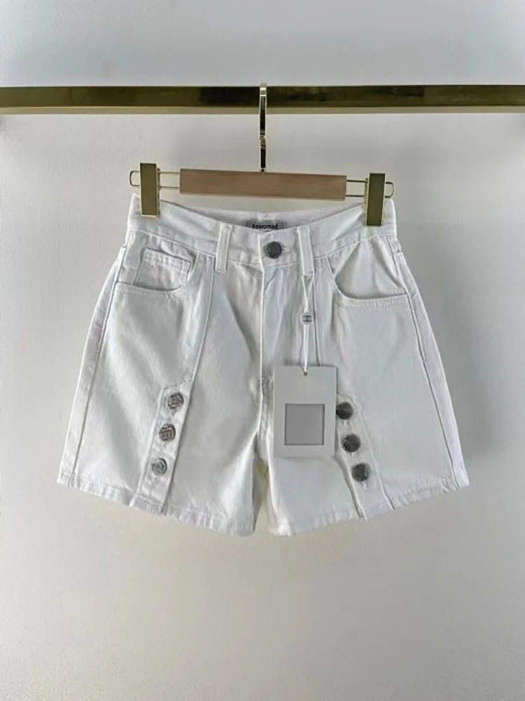 

Bearomad Fashion Women Summer White Light Blue Casual All-match Shorts Solid Straight Pocket Chic Bottoms Slim Party Shorts