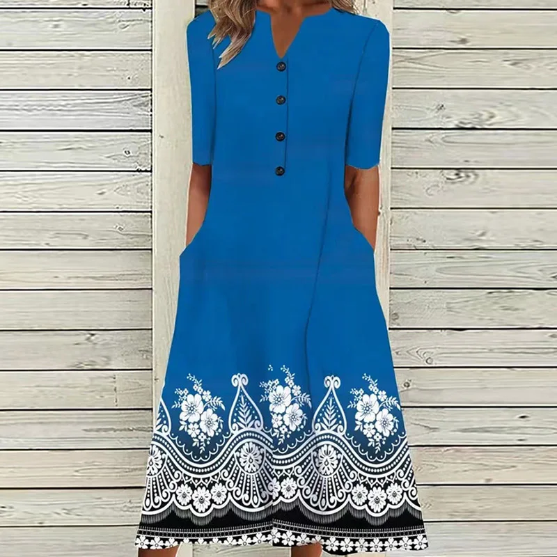 

Женское платье-трапеция на пуговицах, с V-образным вырезом и карманами