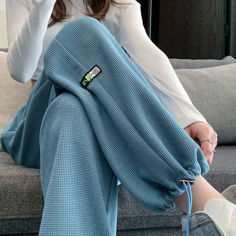 

Streetwear Pants 2022 Summer Sports Pants Women's Leggings Pants Slim Casual Loose Straight-leg Pants Waffle Wide-leg Pants