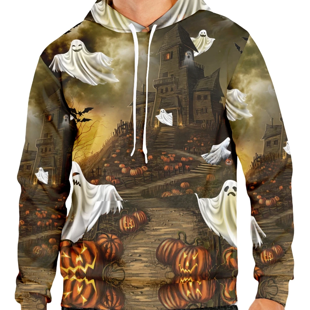 

New 3D Print Halloween Hoodies Ghost And Castle Print Tracksuit Men Women Children Cool Streetwear Casual Sweatshirt