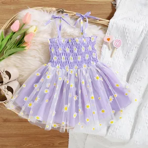 Toddler Girls Sleeveless Beach Dresses Kids Floral Printed Tulle Princess Dress Clothes Girls 2 Piec