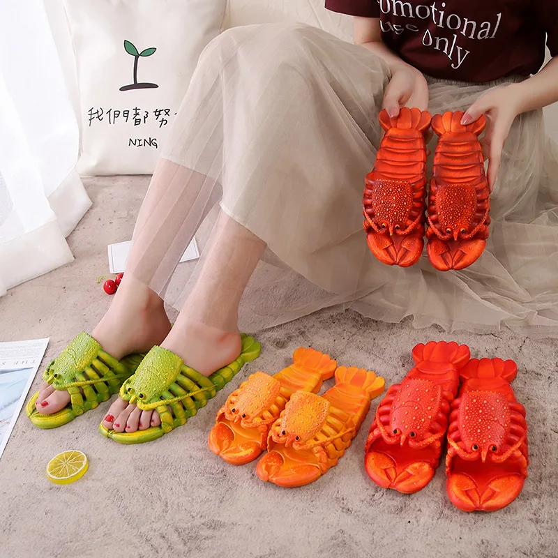 

JIEMIAO new Men Funny Animal Lobster Slippers Summer Flip Flops Cute Beach Women Casual Shoes Unisex Big Size Soft Home Slippers