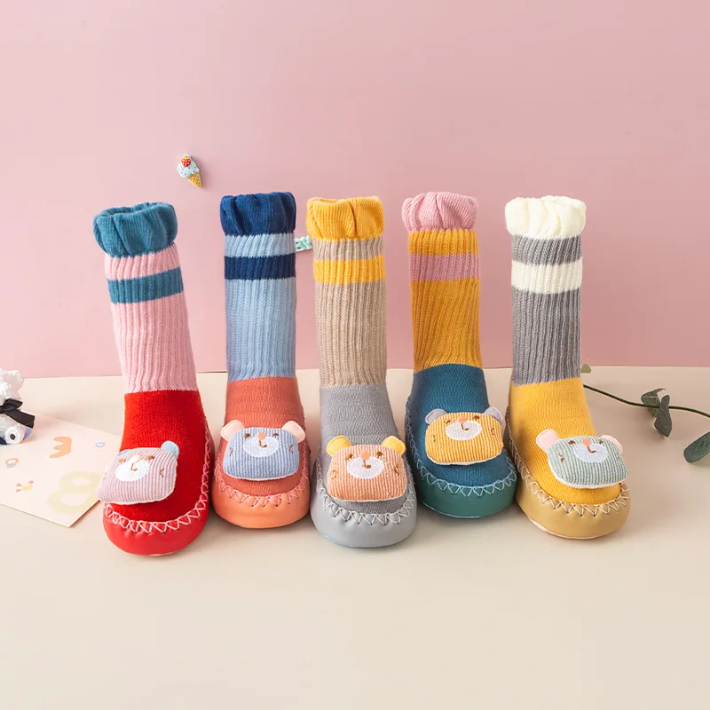 

Baby Foot Socks Non-slip With Cartoon Animal Head Baby Long Sock Shoes Newborn Girl And Boy First Walker Perwalker Soft Sole
