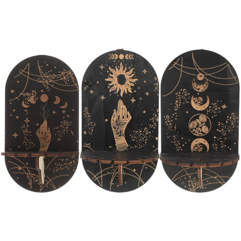 

3 Pcs Shelves Wall Mysterious Display Stand Retro Decor Aesthetic Moon Stone Rack Black Shelving Small Shelf Bohemian Witch