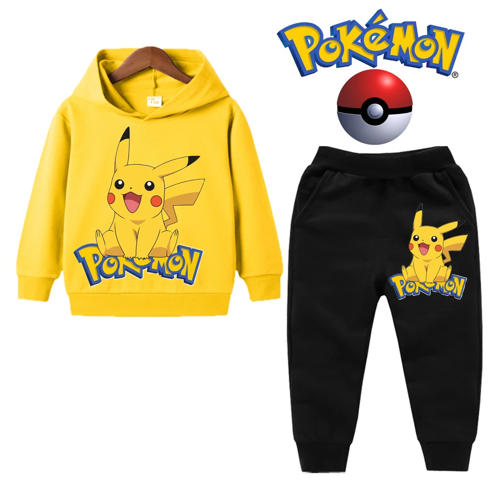 

Pokemon Pikachu Boy Girl Hoodie Suit Cotton Kids Hooded Sportswear Set Pants Boys Clothes 2 pez 4 5 6 7 8 9 10 11 12 13 14 Y