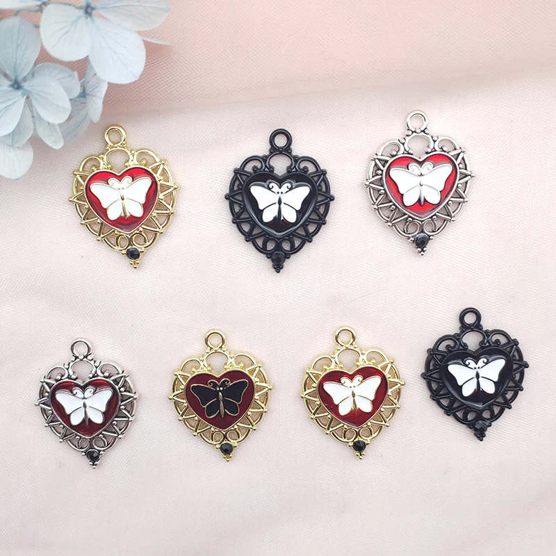

10 шт., эмалированные подвески в форме сердца, серьги-бабочки на Хэллоуин, подвеска «сделай сам» для изготовления ювелирных изделий, подвеска...