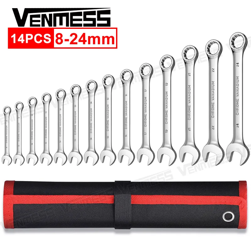 

Combination Wrench Set,12-Point,Box End and Open End Standard Wrench Spanner for Car Repair Tools,CR-V Steel,with Rolling Pouch