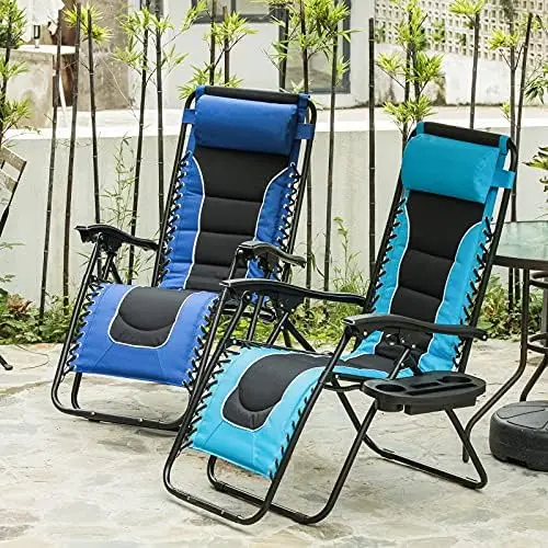 

Steel Zero Gravity Lounge Chair, Large Size Padded Recliners w/Pillows and Cup Holder Trays, Support 350 lbs.