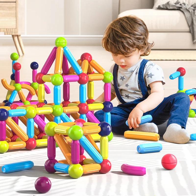 

Набор детских магнитных строительных блоков Монтессори, игрушка, магнитный шарик, палочка, строительные блоки, развивающие игрушки для детей, подарок для ребенка
