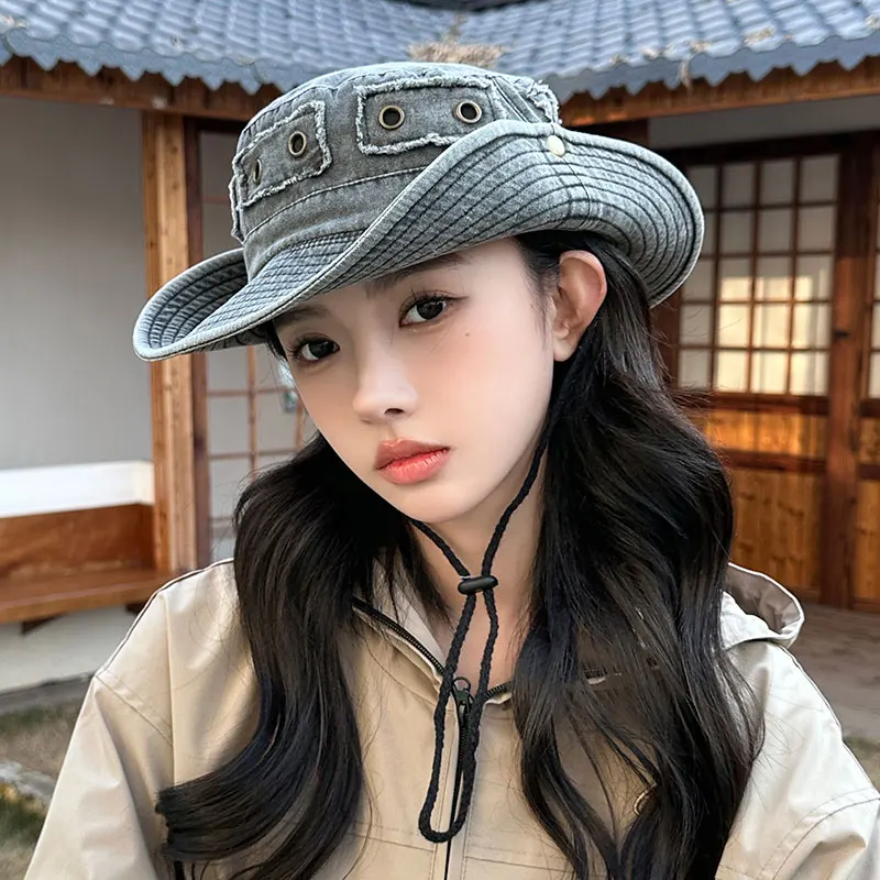 ł zachodni kapelusz kowbojski dla kobiet Bawełniany unisex przeciwsłoneczny z haftem i perforacją Idealny do podróży...