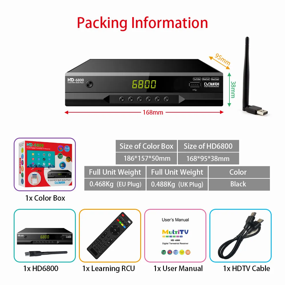 DVB-T2 DVB-C Combo Digital Terrestrial TV Tuner H.265/HEVC HD 1080P Scart Decoder Support Meecast Built-in RJ45 Set Top Box |