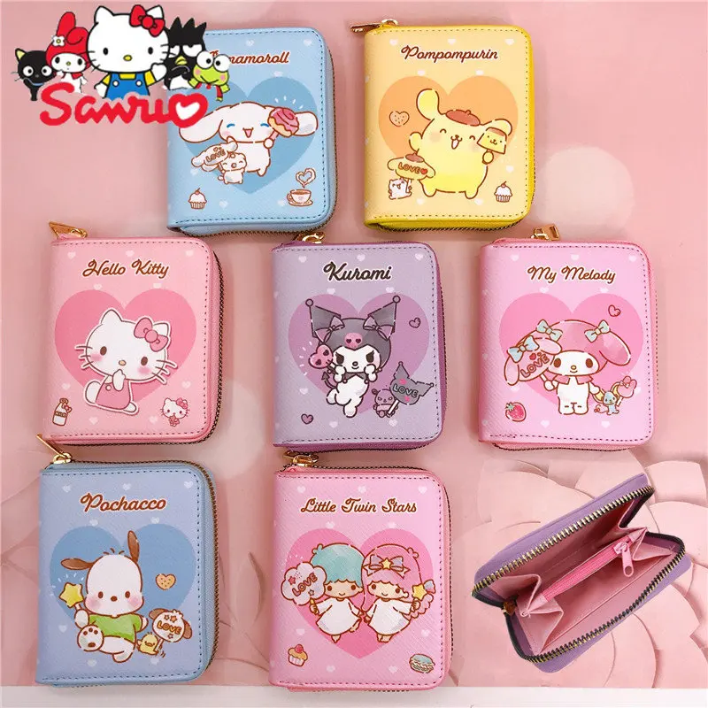 

Sanrio Melody Kuromi PU Casual Short Zipper Wallet Hello Kitty Cinnamoroll Pochacco Love Card Pack Key Loose Wallet Coin Pack