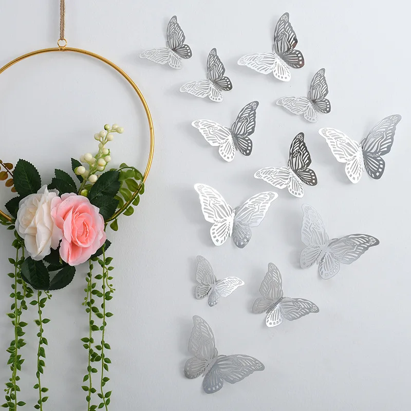 

12pcs/Set 3D Hollow Butterfly Wall Stickers Wall Decoration Living Room Wall Layout Metal Texture Creative Stickers