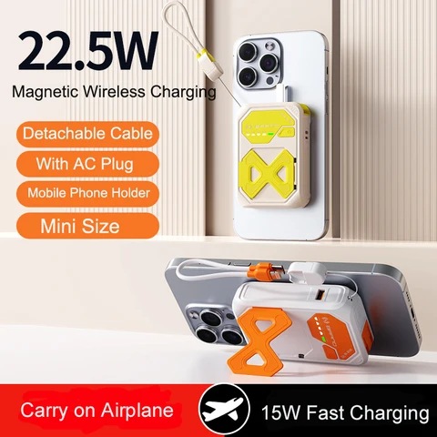 Магнитный внешний аккумулятор Power Bank 20000 мАч 22,5 Вт Qi, внешний аккумулятор для iPhone 15 Pro Xaiomi Samsung S23 MagSafe Poverbankk