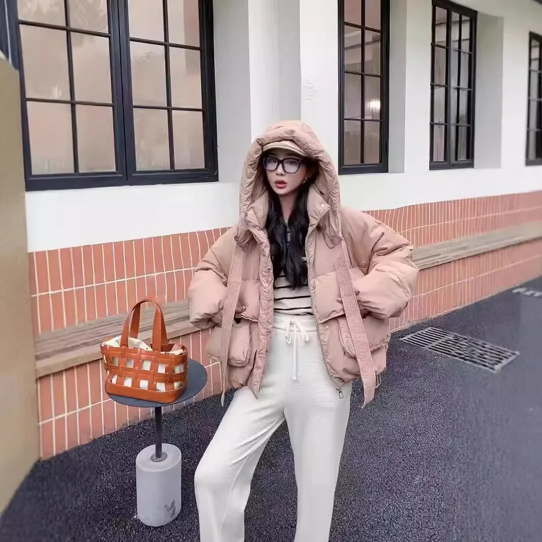 Пуховик женский зима 2024 новинка теплая куртка-пуховик с капюшоном на белом