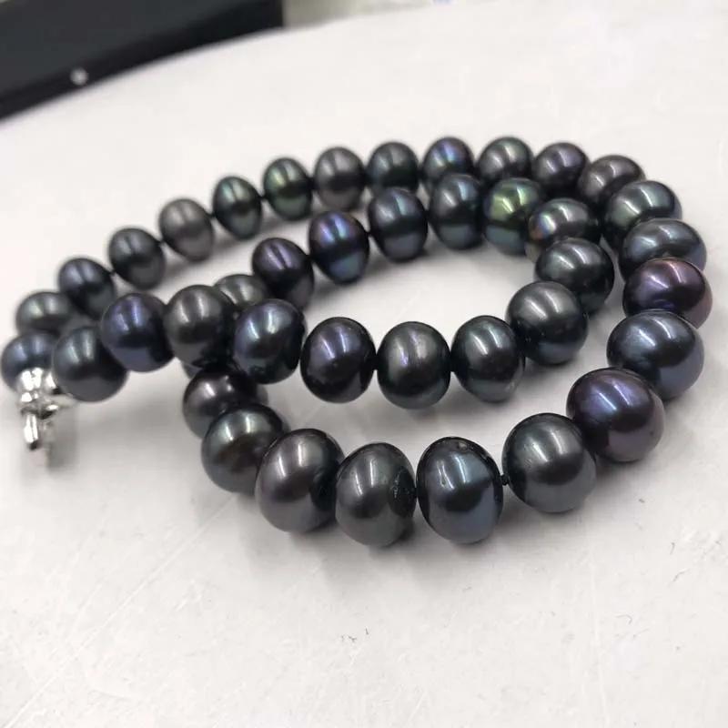 [ELEISPL JEWELRY 11-13mm Pure Black Cultured Freshwater Pearl Necklace Free Shipping #22010385