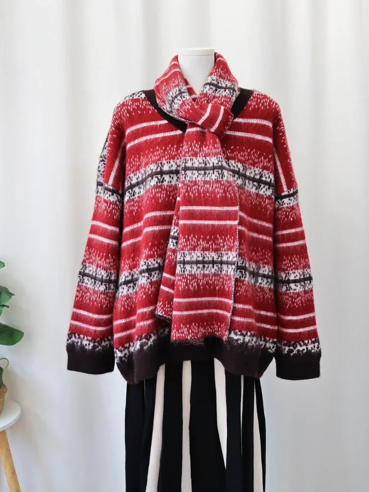 Осенний новый контрастный цвет в корейском стиле свободный шарф ленивом свитер