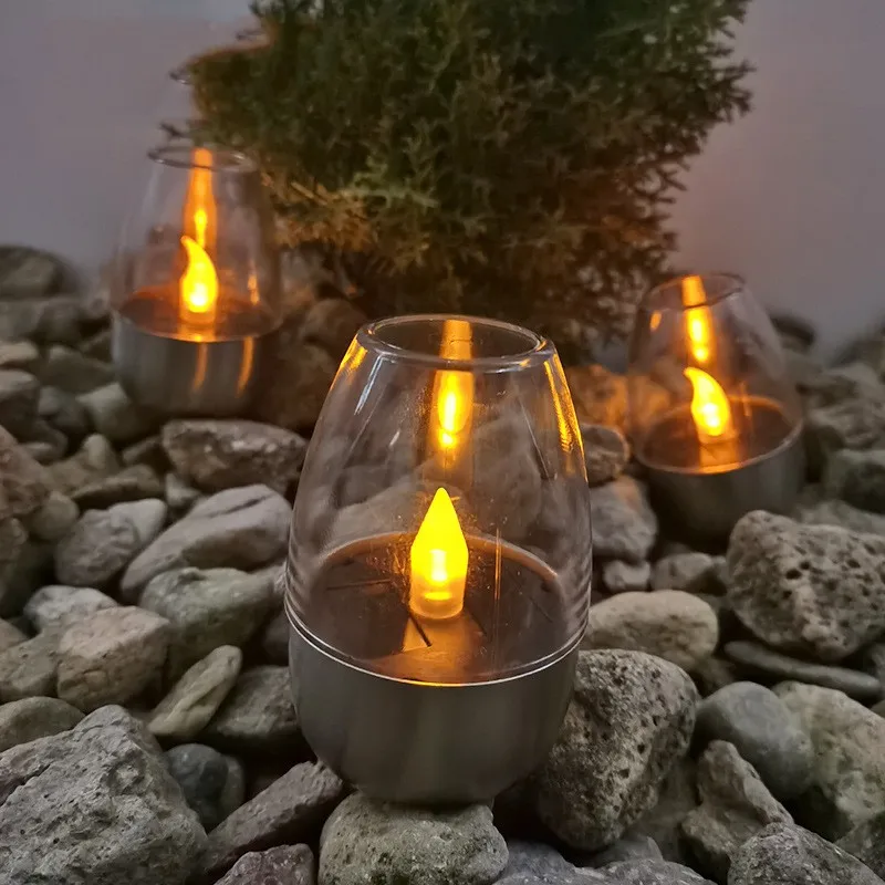 

Outdoor Solar Candle Lights Stainless Steel LED Night Light for Garden Patio Outdoor Camping Bar Concert Garden Table Lighting