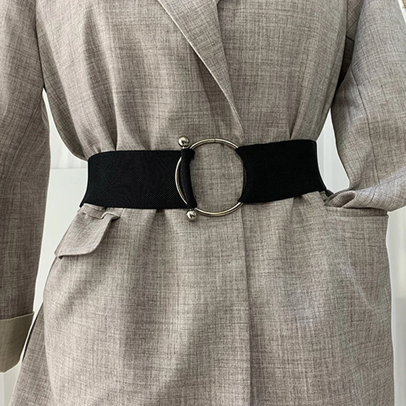 

Women Belts Elastic Simple Solid Color Waist Ladies Round Buckle Metal Decor Coat Sweater Fashion Dress Accessories