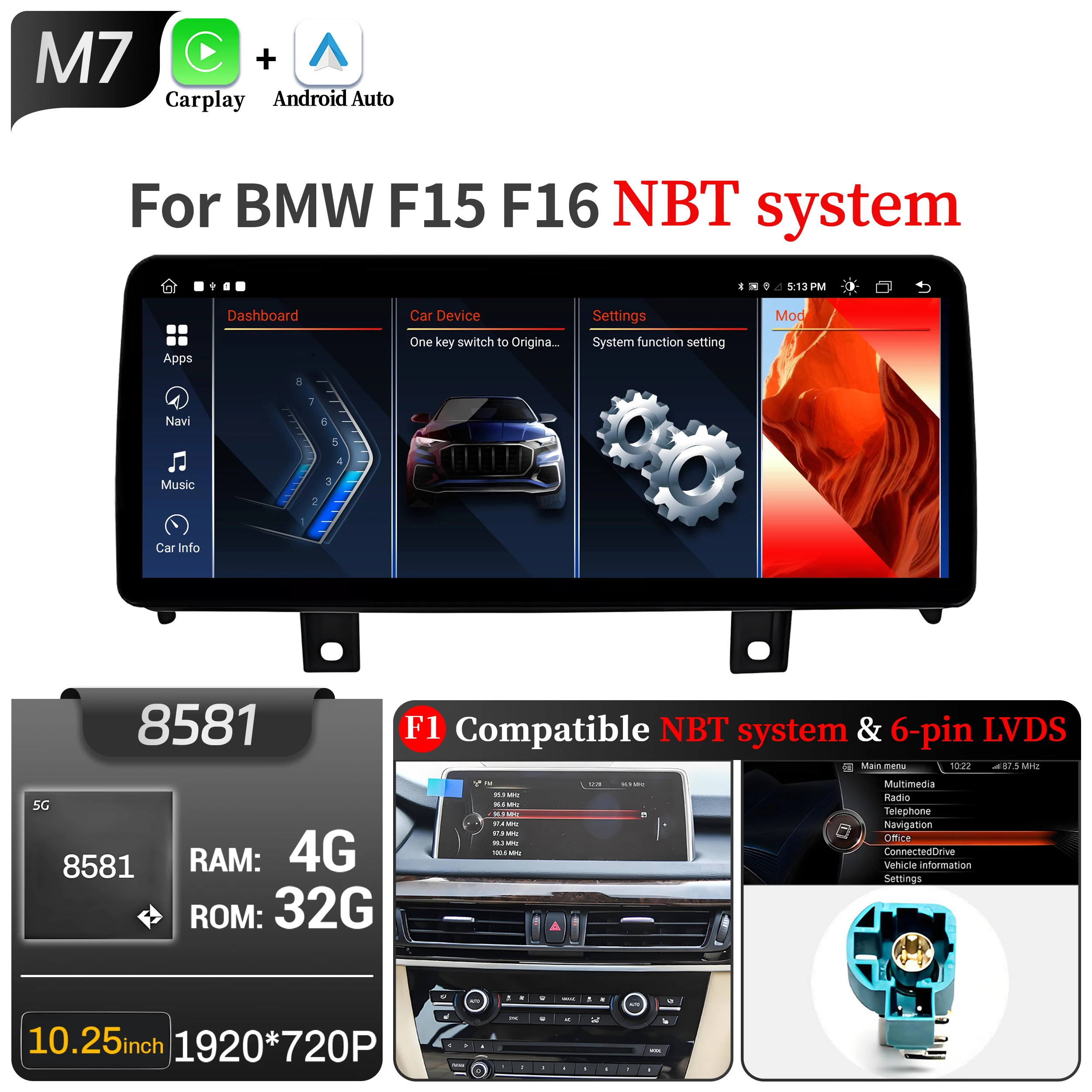 

10,25-дюймовый автомобильный радиоприемник для BMW X5 F15 X6 F16 2014 2015 2016-2018, беспроводной Bluetooth Carplay, головное устройство, сенсорный экран Snapdragon 680