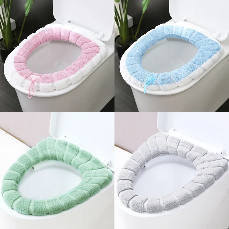 

New toilet seat cushion universal plush toilet cover autumn and winter warm toilet cover cute knitted handle toilet seat