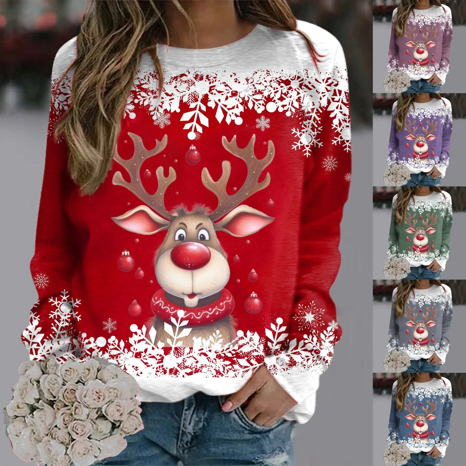 

Свитер женский Рождественский с длинным рукавом и круглым вырезом