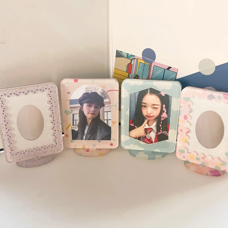 

3inch Acrylic Card Sleeve Card Display Stand Cute Desktop Decor Photo Protection Photo Holder Sweet Lace Edge Photocard Frame