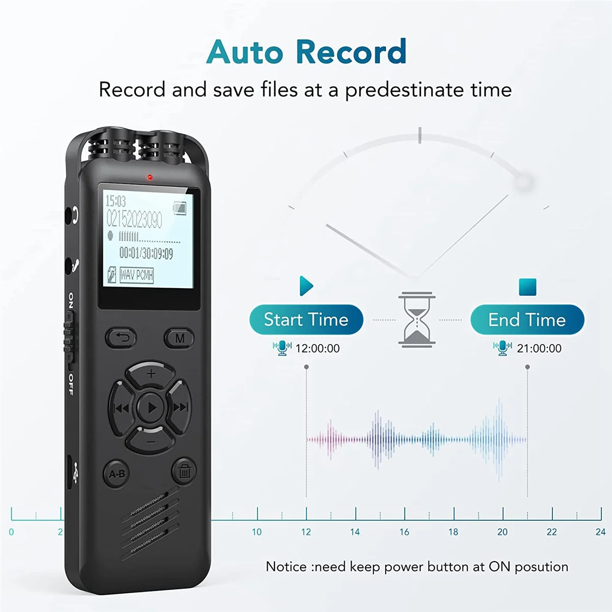 

32GB Digital Voice Recorder for Lectures Meetings, Timing Recording Voice Activated Recorder Device with Playback
