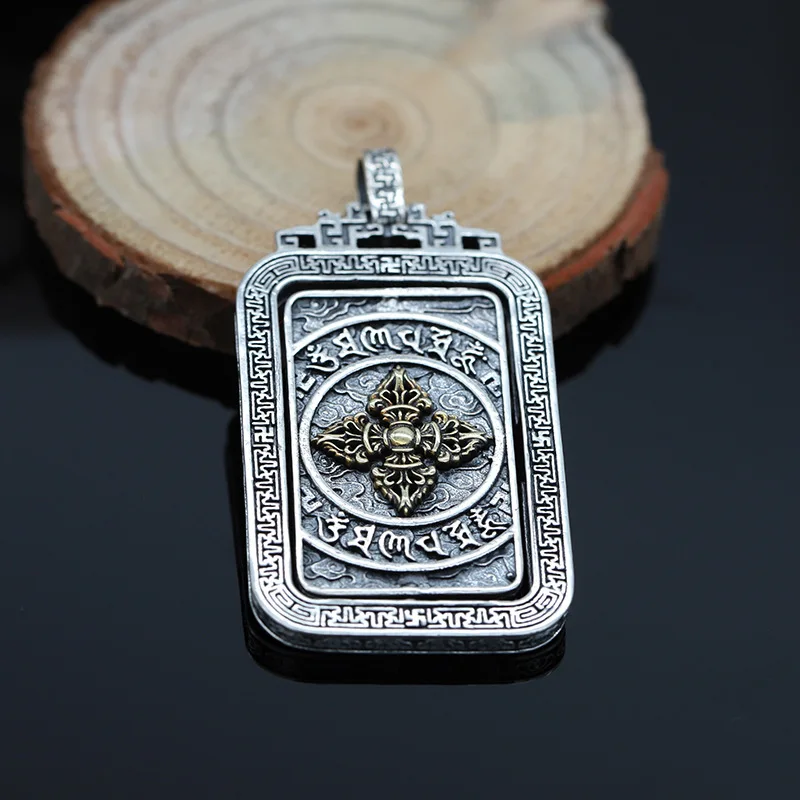 

S925 pure silver Thai silver six words drop pendant process celebrity male necklace ancient collocation