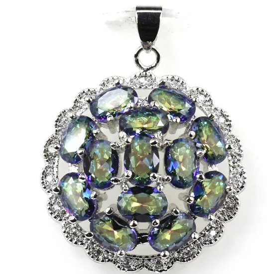 

Кулон из серебра 925 пробы с розовым родолитом малины, гранатом, огнем, радугой, фиолетовым топазом, розовым турмалином и фианитом