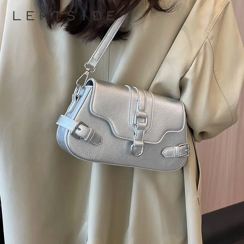 

Y2K Серебристые сумки через плечо из искусственной кожи для женщин 2023 Роскошная брендовая маленькая сумка через плечо для подмышек женские с...