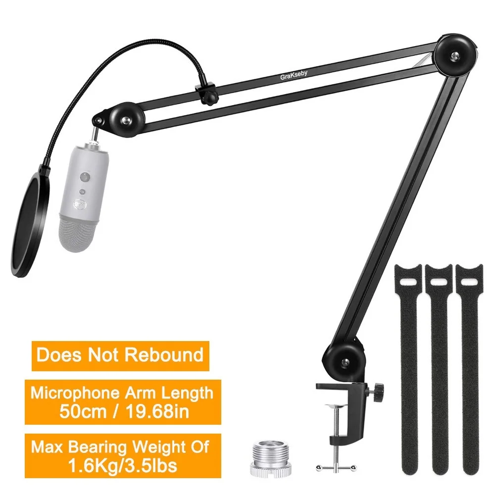 

New. Pantograph For Microphone Arm Stand Heavy Duty Suspension Scissor Boom Microphone Holder With Pop Filter For Blue Yeti