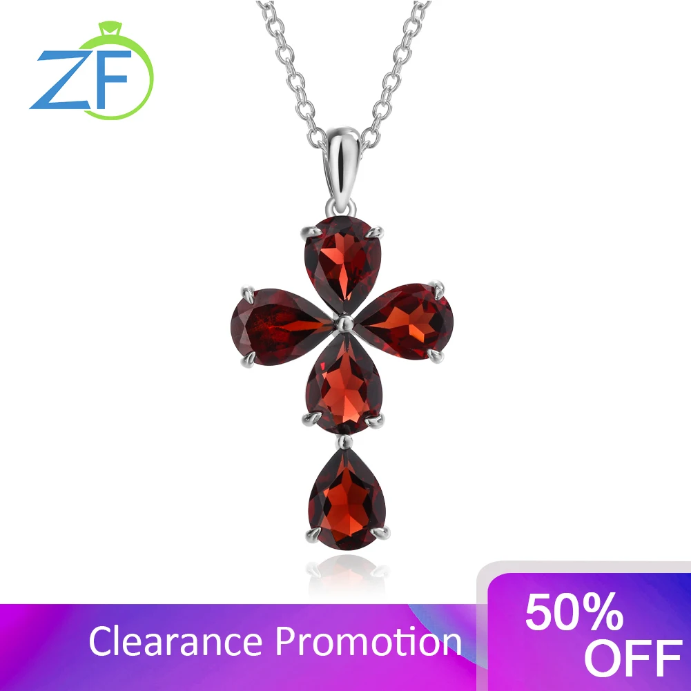 

GZ ZONGFA Genuine 925 Sterling Silver Cross Pendant Natural Red Garnet Amethyst Small Cross Necklace Fashion Fine Jewelry