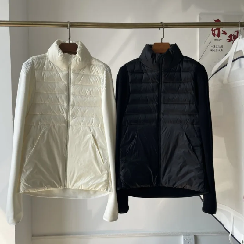 

Autumn and winter Men and women Stand collar knit splice Down jacket Y2K Casual jacket Solid color warm fashion comfort coat