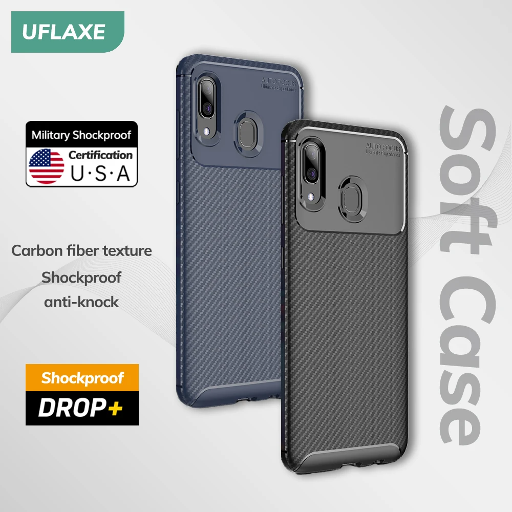 UFLAXE Original Shockproof Soft Silicone Case for Samsung Galaxy A30 A20 A50 A10 A70 Carbon Fiber Back Cover Casing