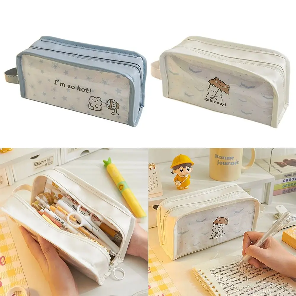 

Zipper Pen Bag Creative Canvas Large Capacity Pencil Case Fruit Peach Print Pen Box School Office Supplies