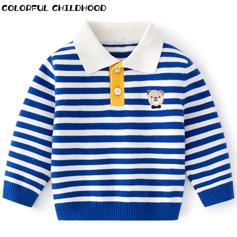 

Colorful Childhood Boys Striped Polo Shirt Spring Lapel Embroidery long-sleeved single-piece Boy Bottoming Top BD812