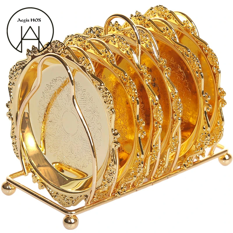 

6Dishes 1Shel Metal embossed ins decorative plate photo props jewelry storage tray snack cake plate coffee coaster candle pad