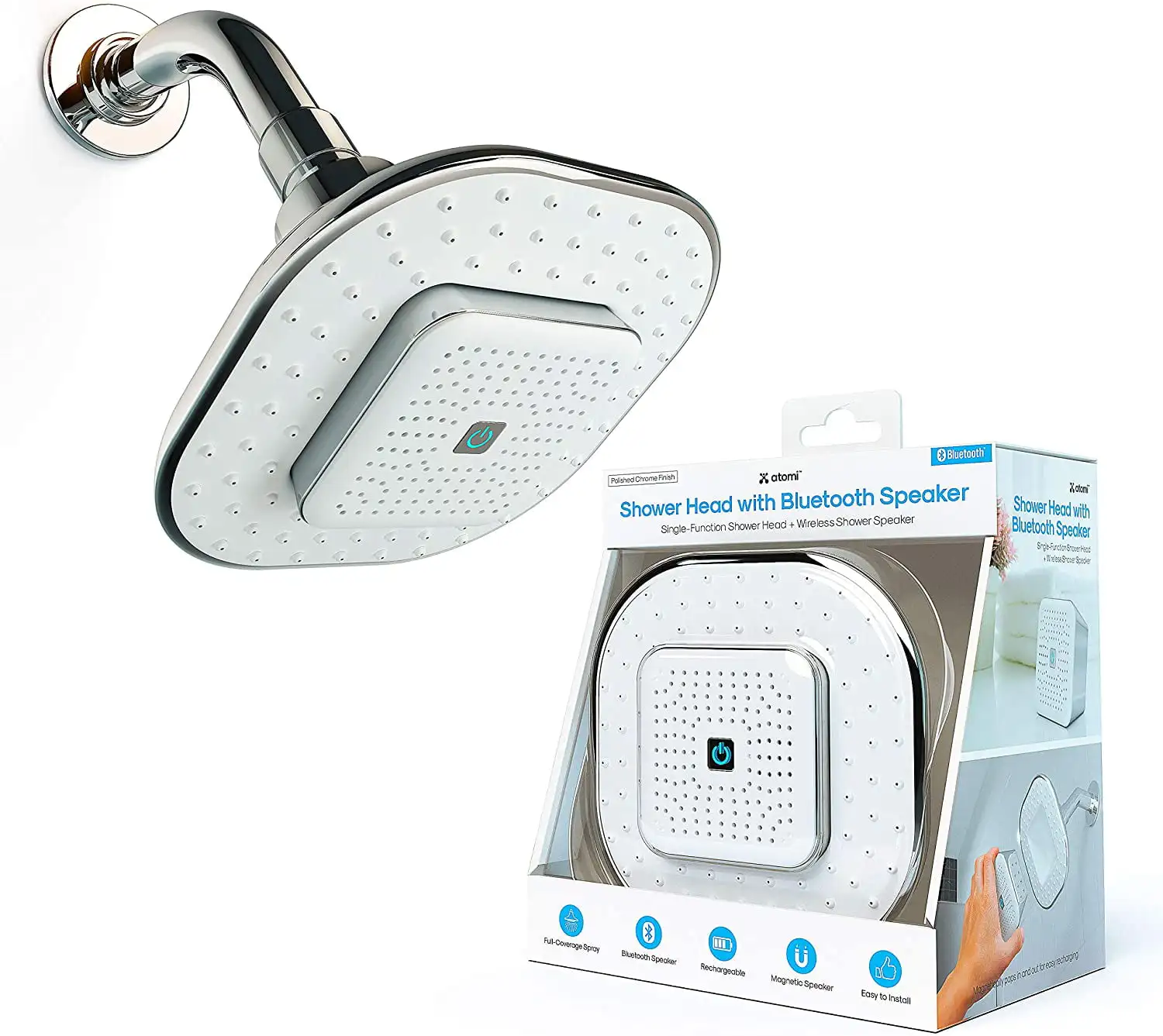 

Atomi Bluetooth Speaker Showerhead, White, 1.8 GPM, AT1490