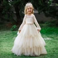 6 15 years kids long luxury party champagne dresses for teen girls white pink lace layered dress communion costume evening gown