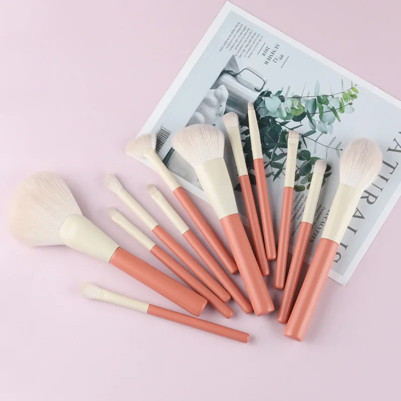 

12Pcs Makeup Brushes Holiday Set Eye Shadow Powder Small Fan Shape Brush Highlight Beauty Tools Blending Pincel Red Straight