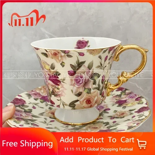 

Rose French Style Flower Coffee Cup Set Art Vintage Cups Beautiful Tea Mugs Coffee Services Taza Porcelain Coffee Mugs AA50BD