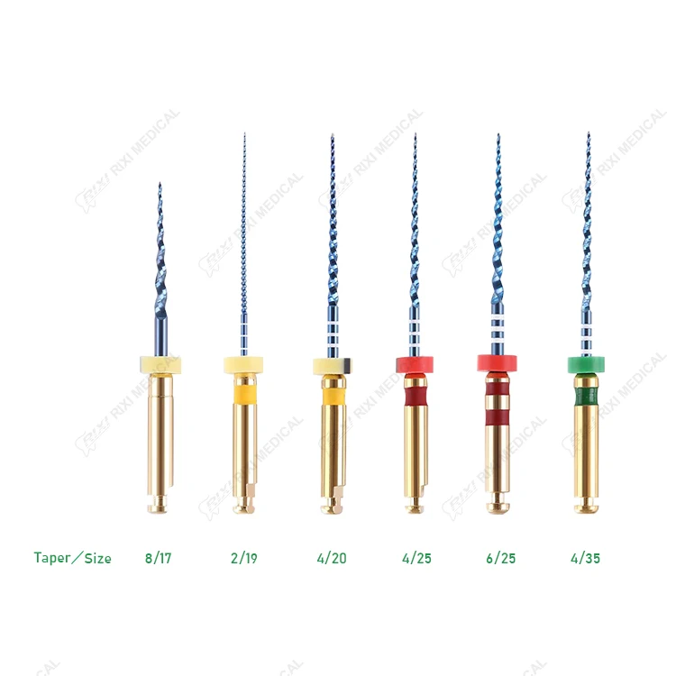 Фото Стоматологические роторные файлы RIXI Dental MR3-Blue для корневых каналов, термоактивируемые NiTi-файлы, 10 коробок, ассорти, для использования с мотором, эндодонтические файлы для стоматологии №3