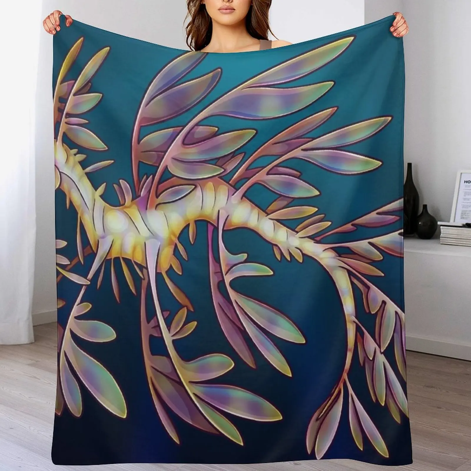 Фото Плед Leafy Sea Dragon, долговечное мягкое плюшевое одеяло для ежедневного использования №1