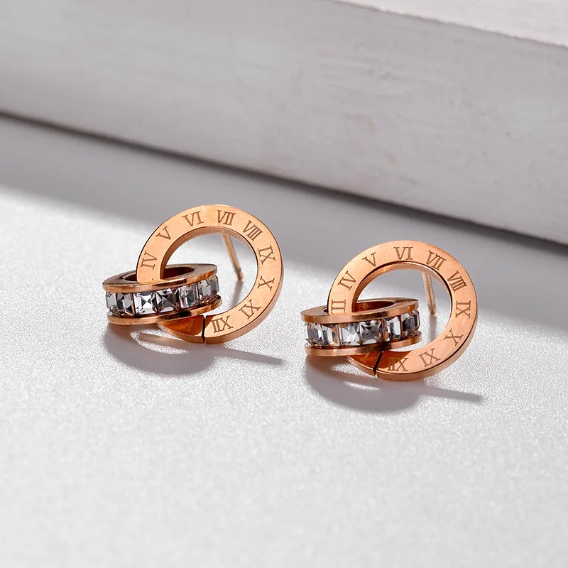 RAKOL панк римские цифровые серьги-гвоздики для женщин двойные круглые нержавеющая