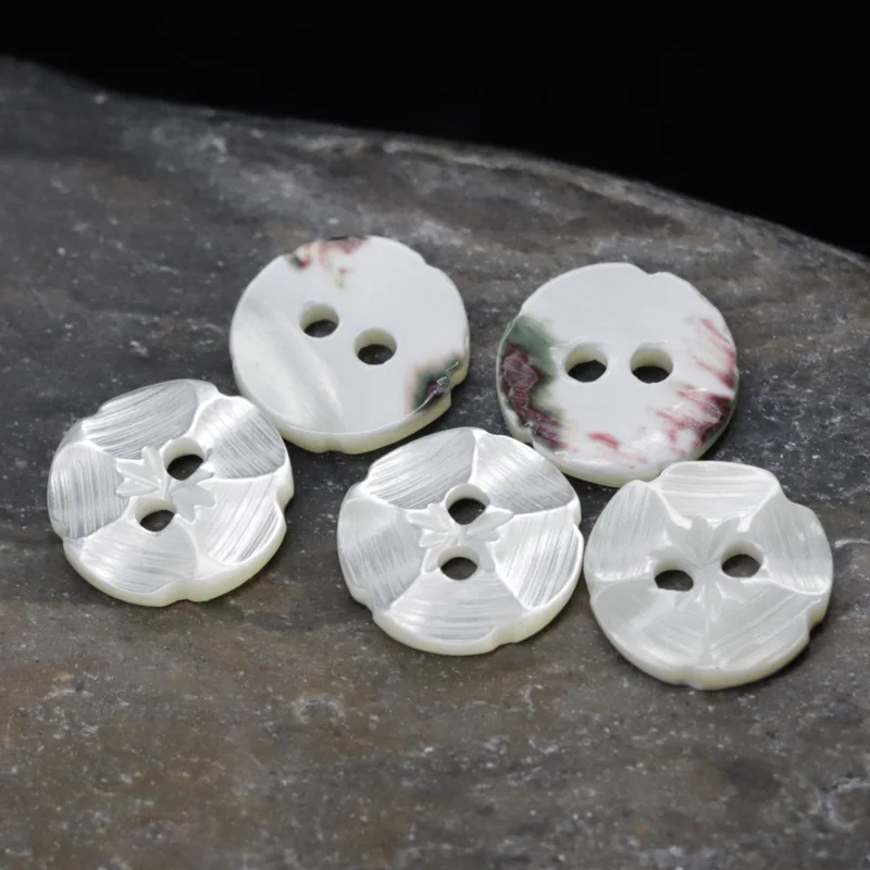 

5PC Natural White Mother of Pearl Seashell Laser Carving Flowers Petal 2-holes Flatback Buttons Shirt Cufflinks Scrapbook Decor