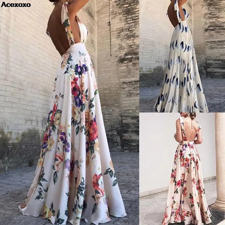 

2023 summer new women's fashion casual backless print sleeveless halter dress