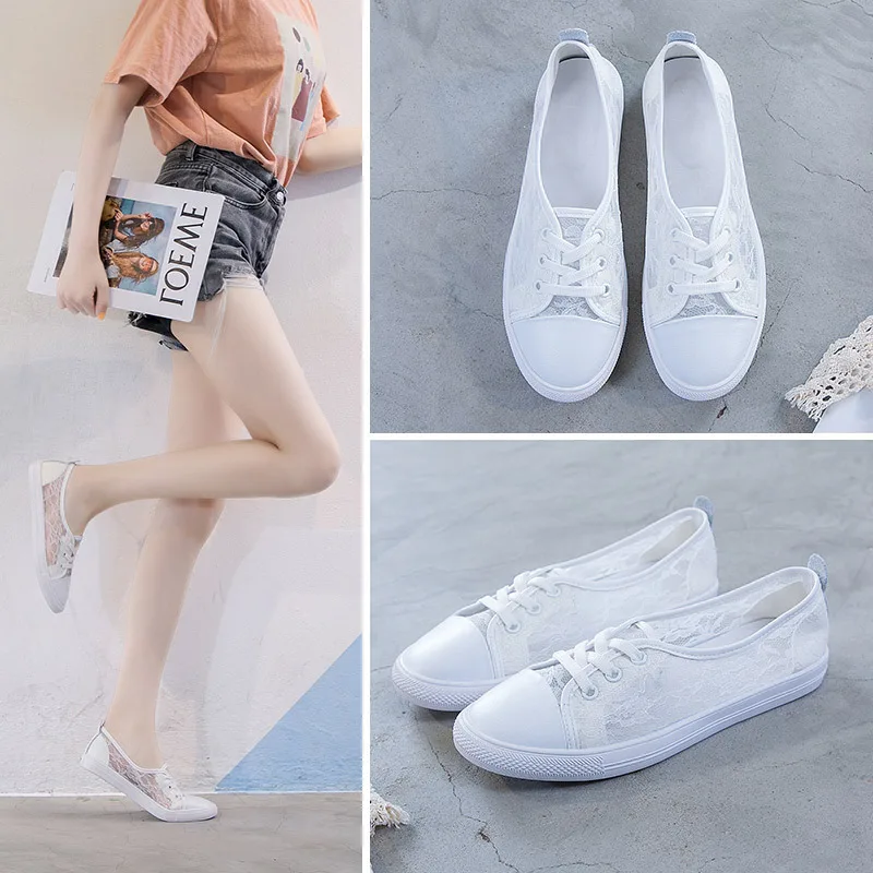 Women's Summer Lace-up Shoes Shallow Mouth Comfortable All-match Mesh Hollow Small White Shoes Women Shoes Woman
